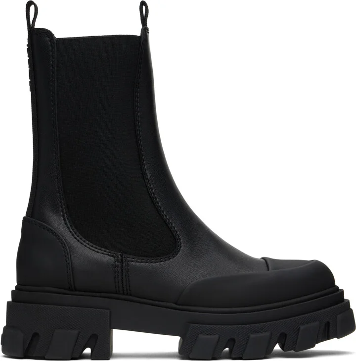 GANNI Black Stitch Cleated Mid Chelsea Boots