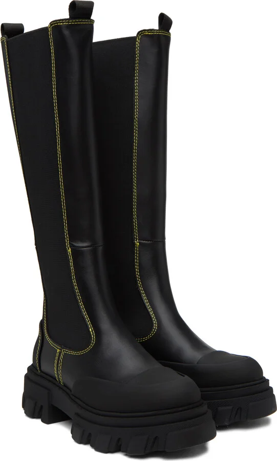 GANNI Black Stitched Chelsea Boots - Image 4