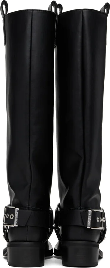 GANNI Black Under-Knee Biker Boots - Image 2