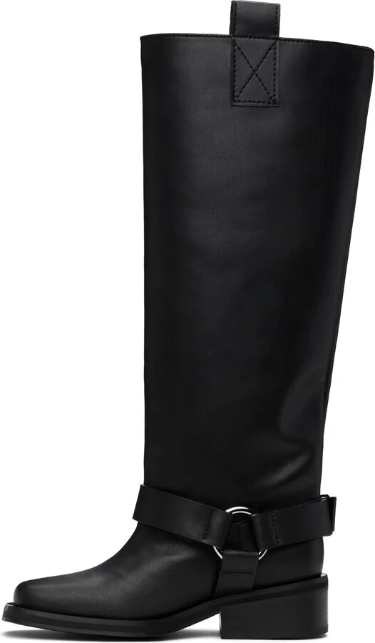 GANNI Black Under-Knee Biker Boots - Image 3