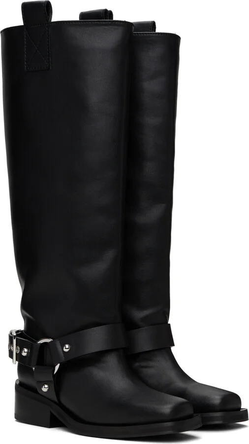 GANNI Black Under-Knee Biker Boots - Image 4