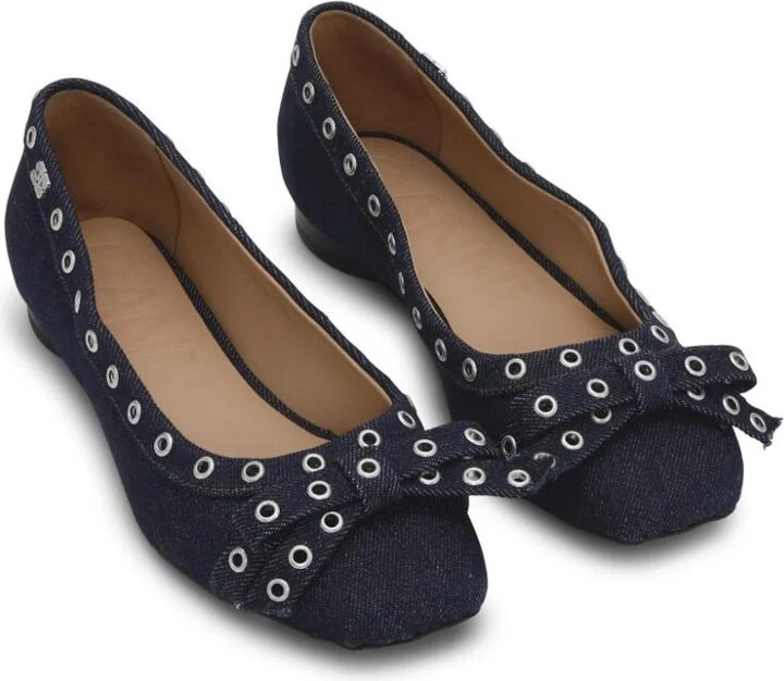 Ganni Blu Navy Ballerina Flats Embellished With Silver Studs - Image 2