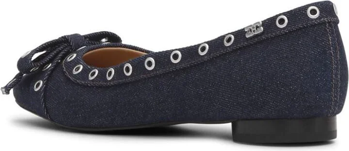 Ganni Blu Navy Ballerina Flats Embellished With Silver Studs - Image 4