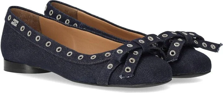 Ganni Blue Denim Ballet Flat Shoe With Bows - Image 2