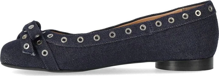 Ganni Blue Denim Ballet Flat Shoe With Bows - Image 3