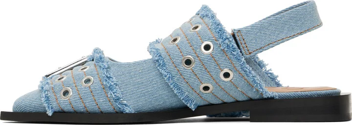 GANNI Blue Denim Charms Feminine Buckle Flats - Image 3