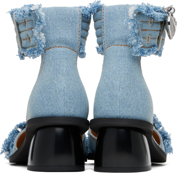GANNI Blue Denim Feminine Buckle Open Cut Heels - Image 2