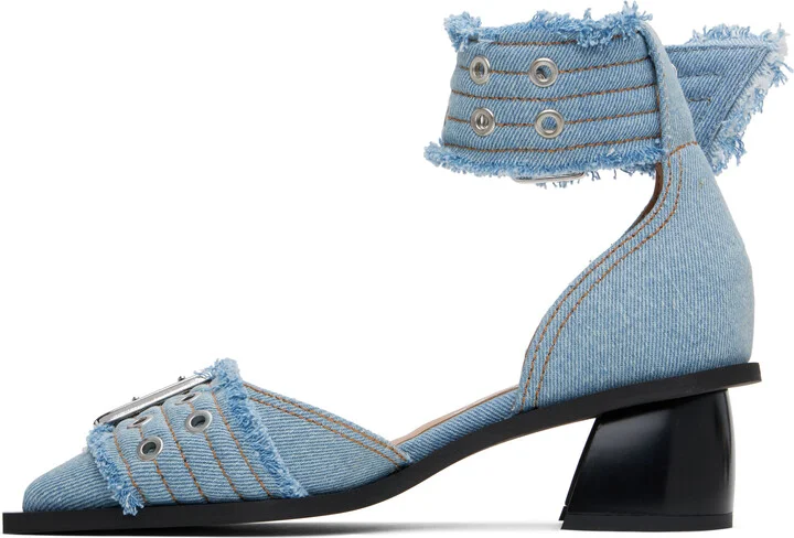 GANNI Blue Denim Feminine Buckle Open Cut Heels - Image 3
