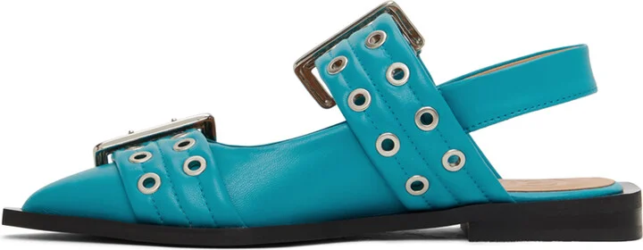 GANNI Blue Feminine Buckle Ballerina Flats - Image 3