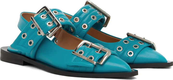 GANNI Blue Feminine Buckle Ballerina Flats - Image 4