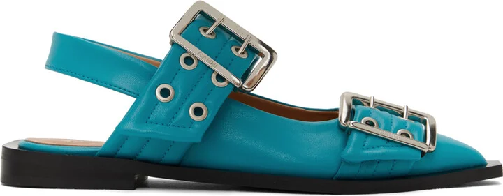 GANNI Blue Feminine Buckle Ballerina Flats