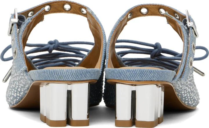 GANNI Blue Lace-Up Denim Mules - Image 2