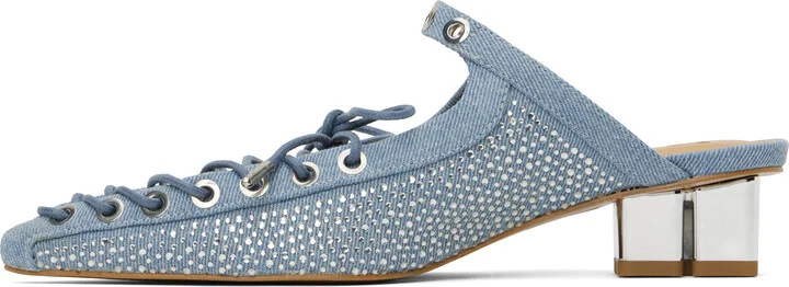 GANNI Blue Lace-Up Denim Mules - Image 3