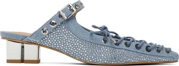GANNI Blue Lace-Up Denim Mules