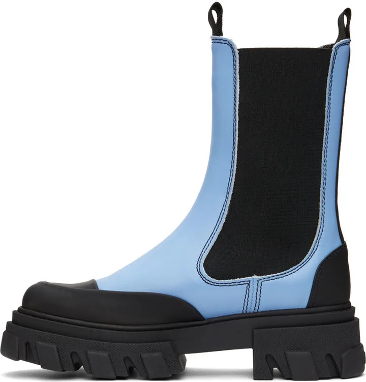 GANNI Blue Leather Chelsea Boots - Image 3
