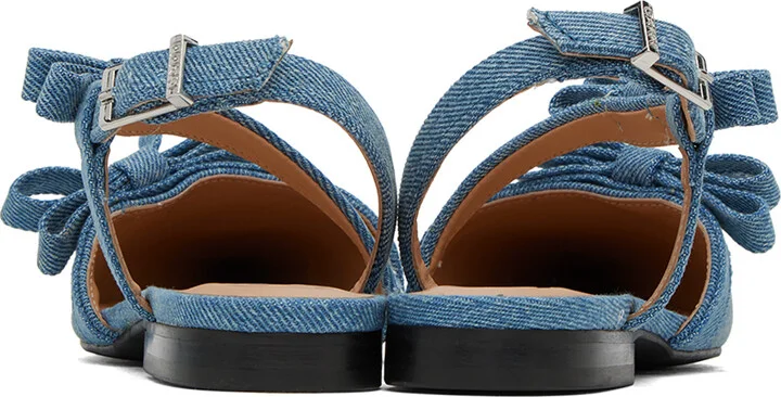 GANNI Blue Multi Bow Pointy Cut-Out Ballerina Flats - Image 2