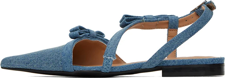 GANNI Blue Multi Bow Pointy Cut-Out Ballerina Flats - Image 3