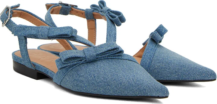 GANNI Blue Multi Bow Pointy Cut-Out Ballerina Flats - Image 4