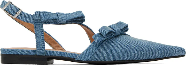 GANNI Blue Multi Bow Pointy Cut-Out Ballerina Flats