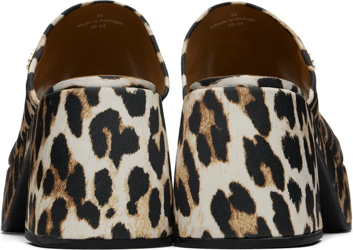 GANNI Brown & Black Leopard Butterfly Platform Satin Heeled Sandals - Image 2
