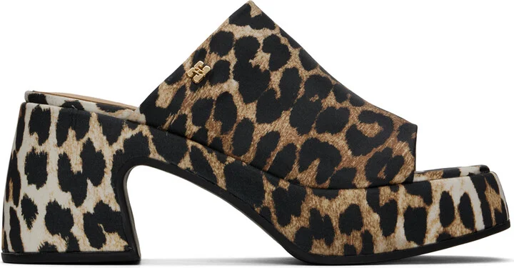 GANNI Brown & Black Leopard Butterfly Platform Satin Heeled Sandals