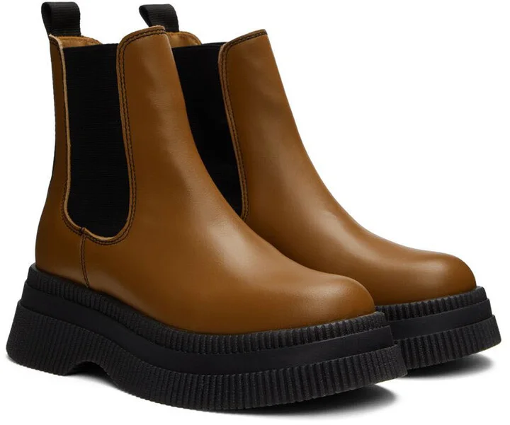 GANNI Brown Chunky Chelsea Boots - Image 4