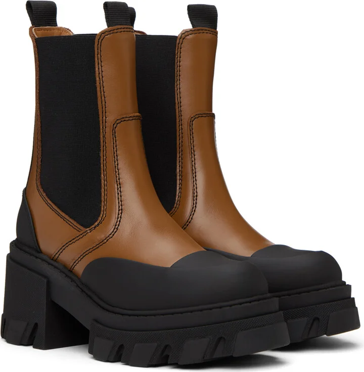 GANNI Brown Cleated Heeled Chelsea Boots - Image 4