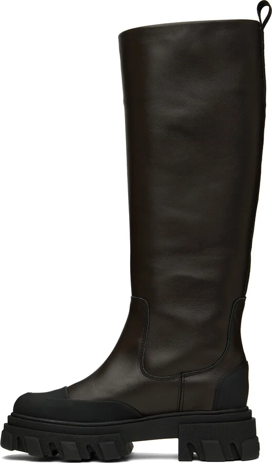 GANNI Brown Cleated Tubular Tall Boots - Image 3