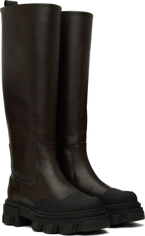 GANNI Brown Cleated Tubular Tall Boots - Image 4
