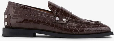 Ganni Brown Croco Studded Loafers