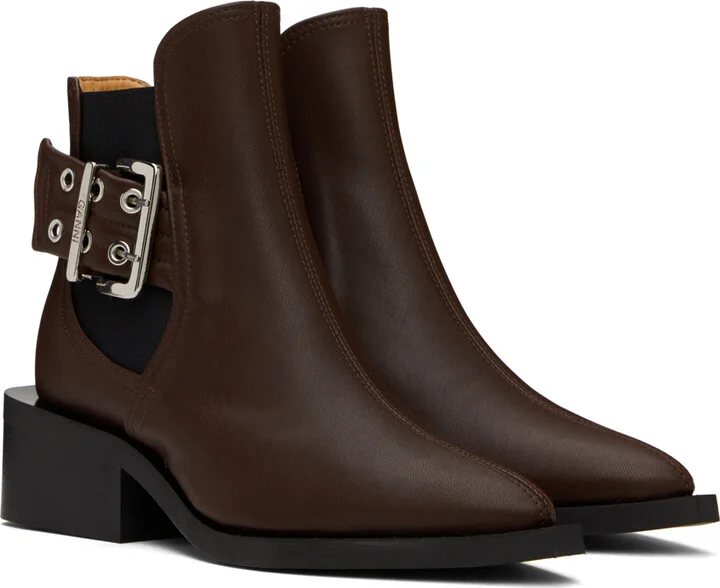 GANNI Brown Feminine Buckle Chelsea Boots - Image 4