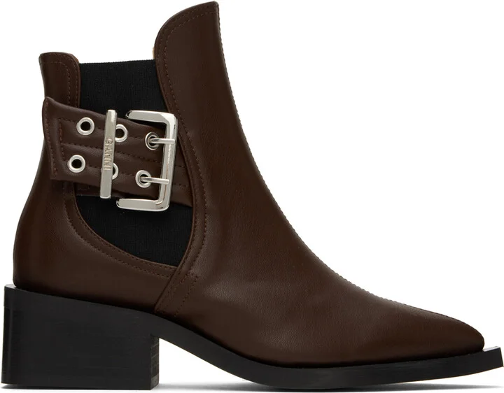 GANNI Brown Feminine Buckle Chelsea Boots