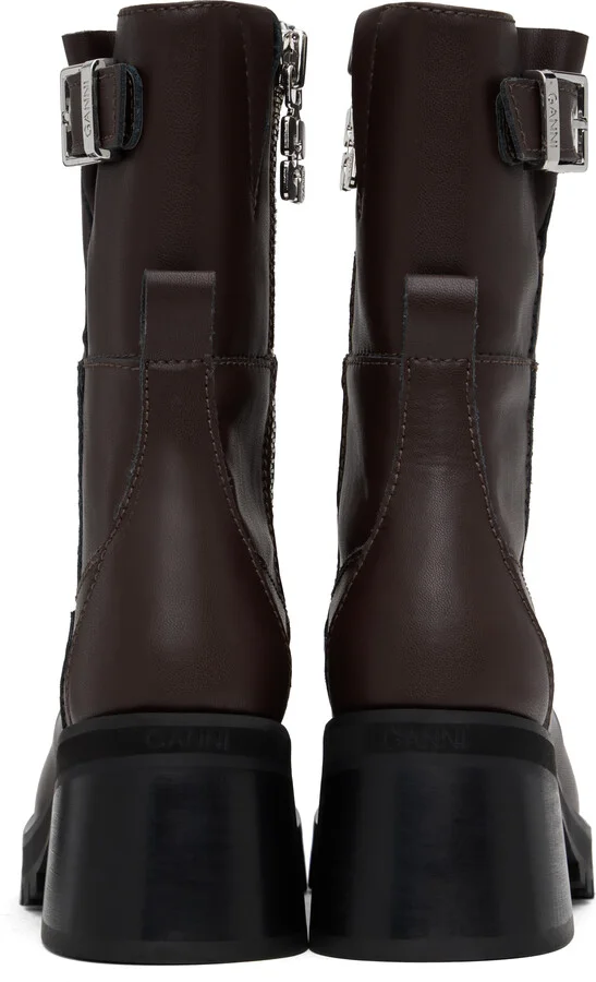 GANNI Brown Feminine Buckle Platform Boots - Image 2