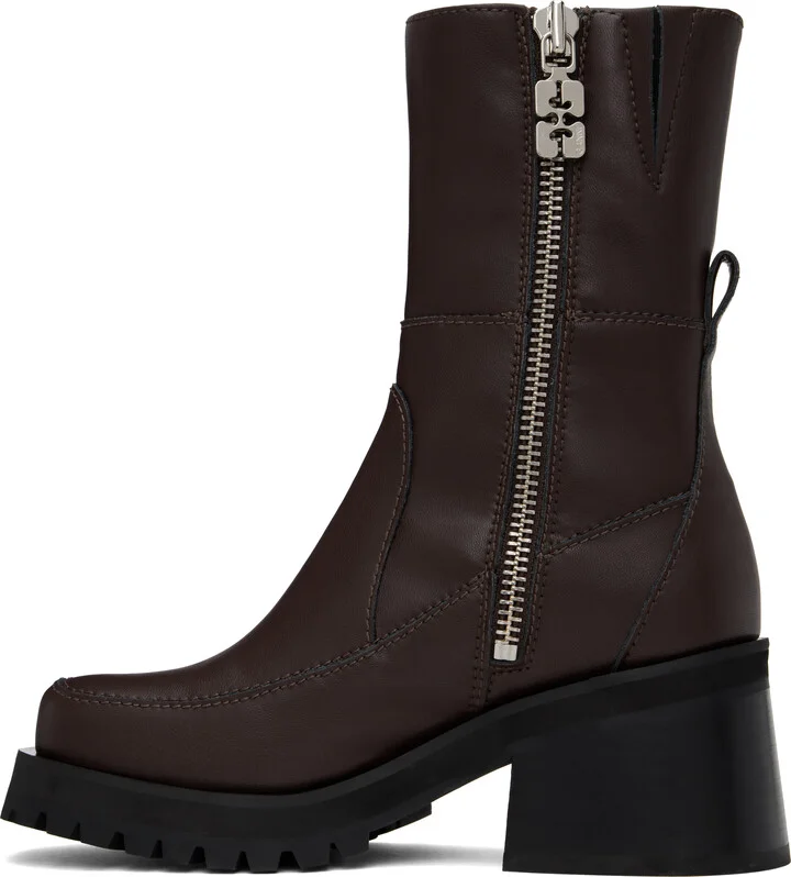 GANNI Brown Feminine Buckle Platform Boots - Image 3