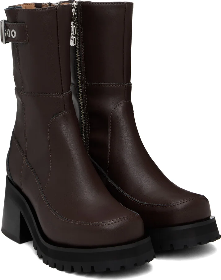 GANNI Brown Feminine Buckle Platform Boots - Image 4