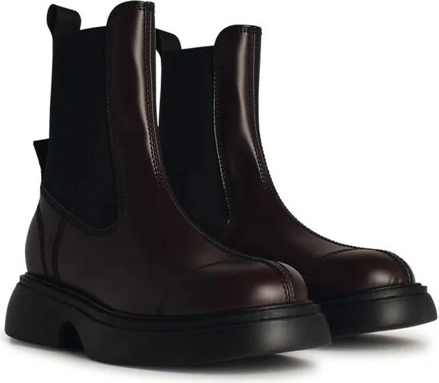 Ganni Brown Leather Blend Ankle Boots - Image 2