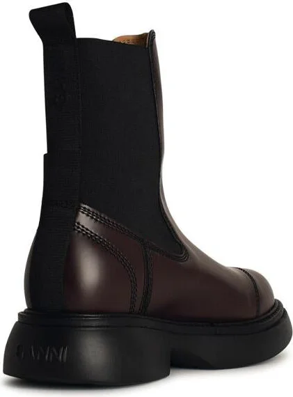 Ganni Brown Leather Blend Ankle Boots - Image 3