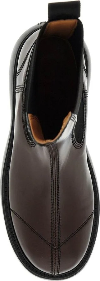 Ganni Brown Leather Blend Ankle Boots - Image 3