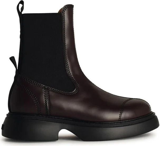 Ganni Brown Leather Blend Ankle Boots