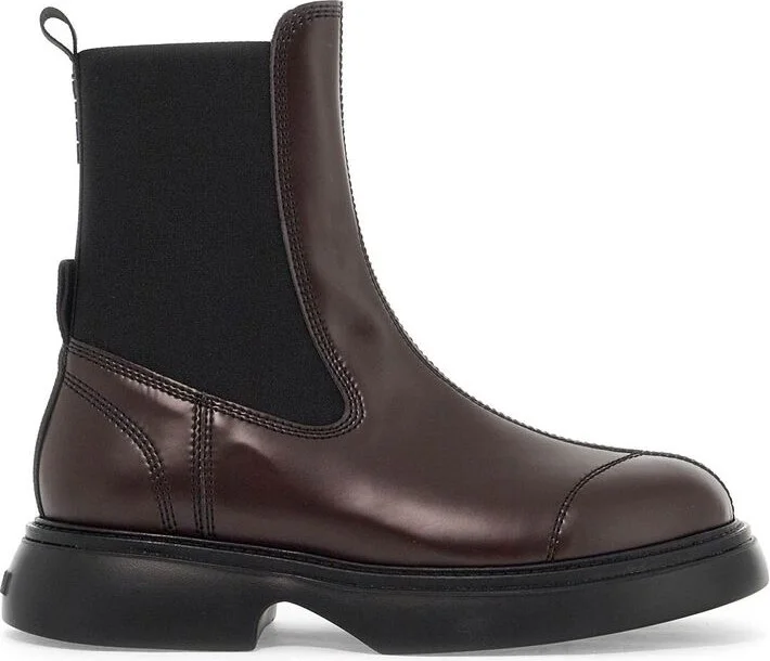 Ganni Brown Leather Blend Ankle Boots