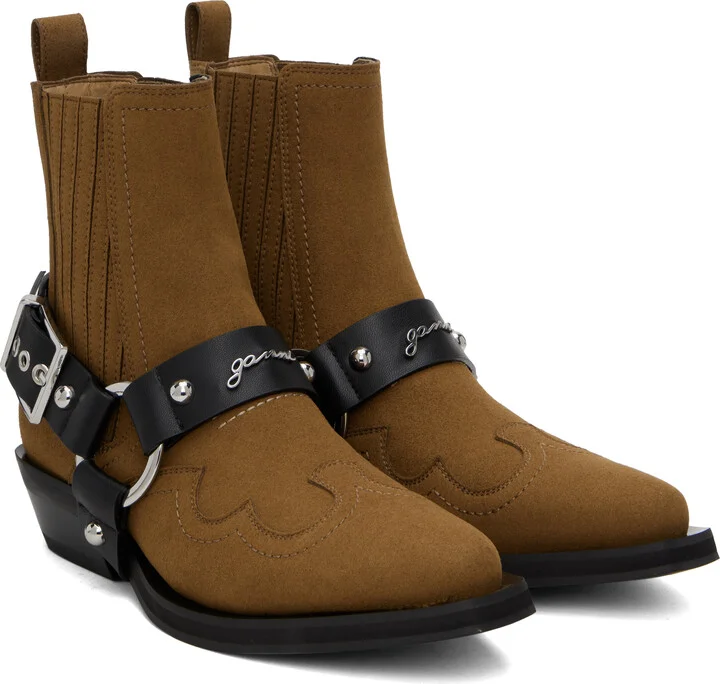 GANNI Brown Low Cut Western Chelsea Boots - Image 4
