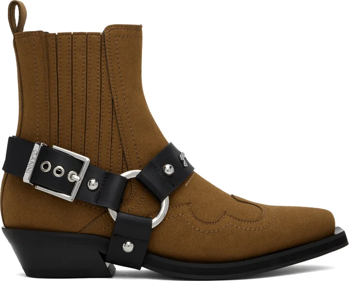 GANNI Brown Low Cut Western Chelsea Boots