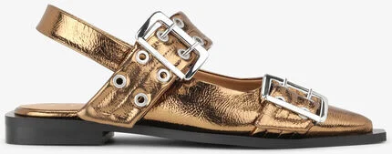 Ganni Brown Metallic Feminine Buckle Ballerinas - Image 2