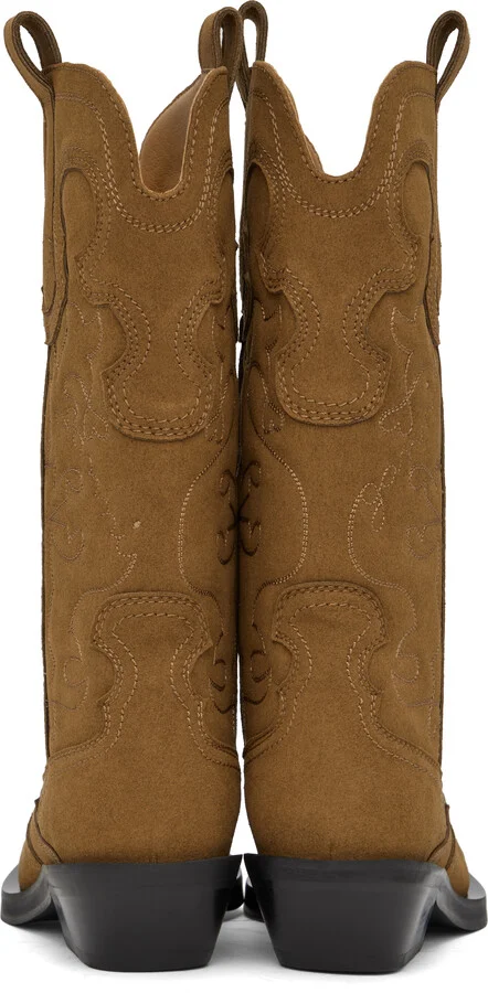 GANNI Brown Mid Shaft Embroidered Western Boots - Image 2