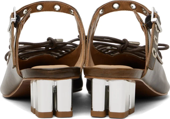 GANNI Brown Oleatex Lace-Up Mules - Image 2