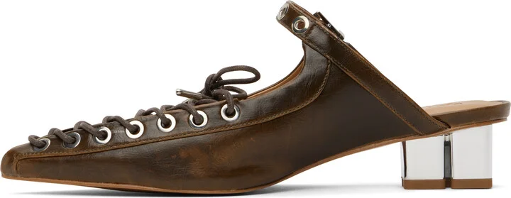 GANNI Brown Oleatex Lace-Up Mules - Image 3