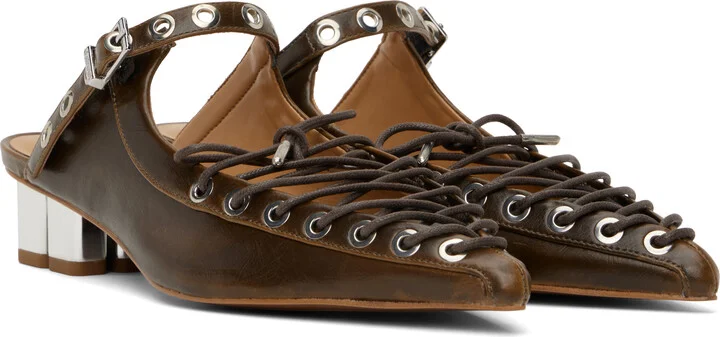 GANNI Brown Oleatex Lace-Up Mules - Image 4