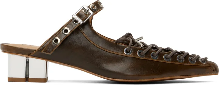 GANNI Brown Oleatex Lace-Up Mules