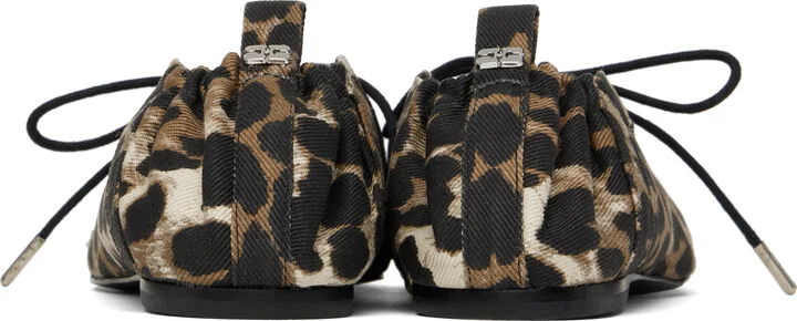 GANNI Brown Printed Denim Lace-Up Ballerina Flats - Image 2