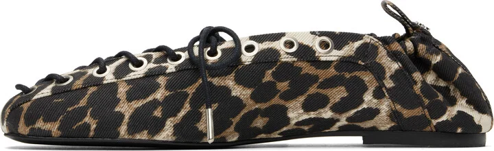 GANNI Brown Printed Denim Lace-Up Ballerina Flats - Image 3